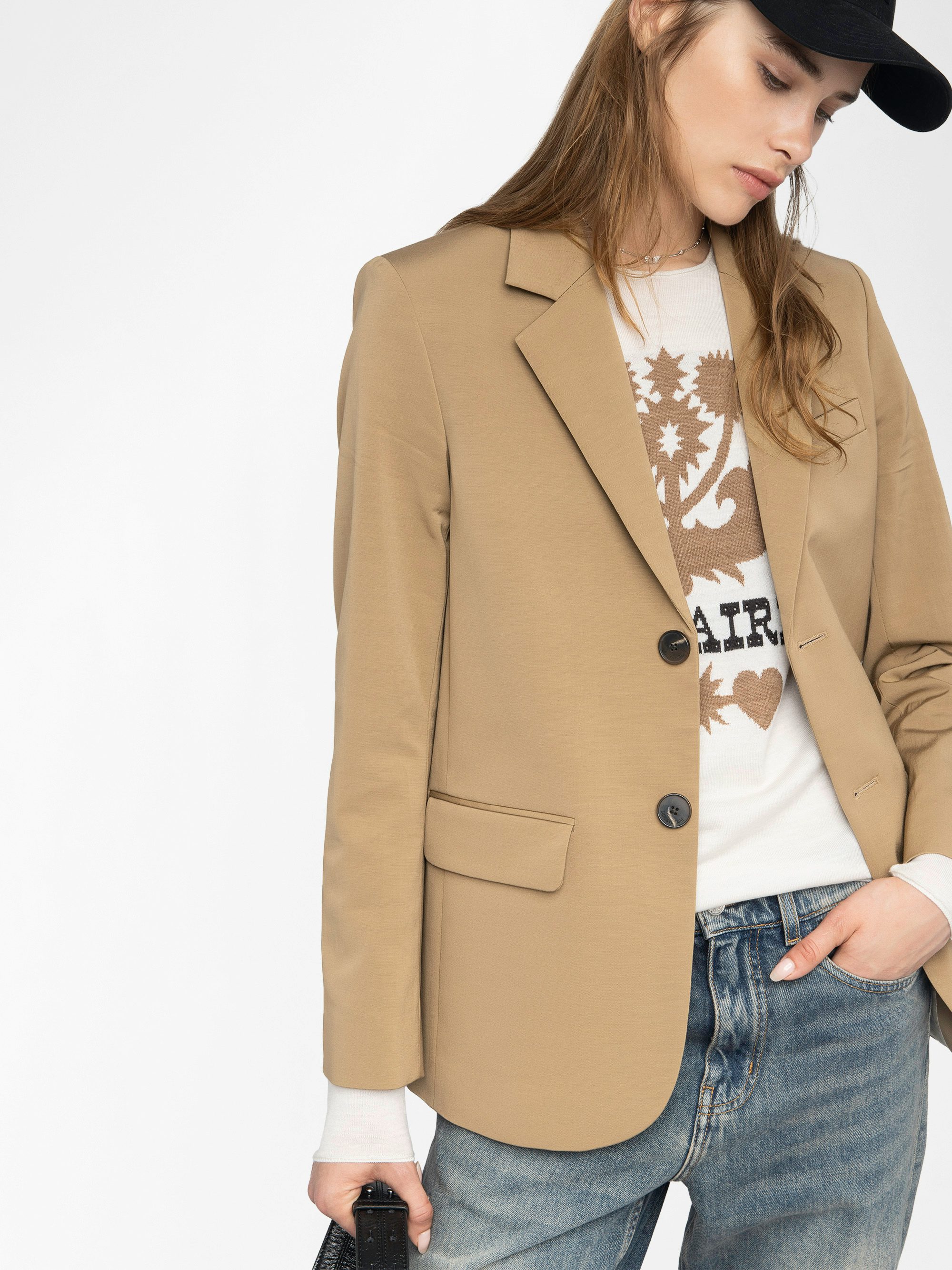 Vanille Blazer - Regular fit straight blazer in ottoman fabric with button fastening.